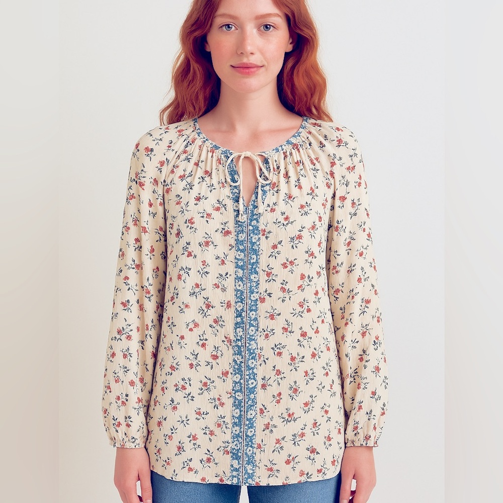 Chaps Multicolor Floral Bohemian Top Women Size Medium. - Picture 1 of 7